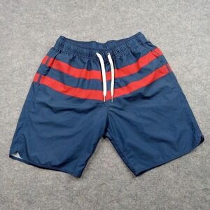 Fair Harbor Shorts Mens Small  Navy Blue Red Stripe Swim Trunks Lined Drawstring